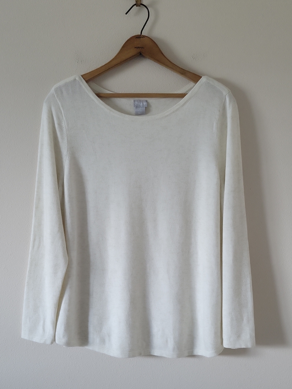 Chico's Winter White Sparkle Bateau Neck Sweater Size Large